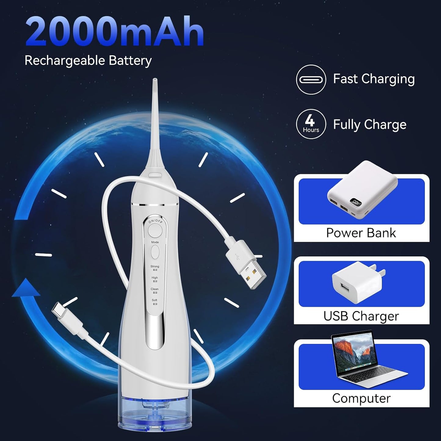 Water Flossers for Teeth Pick, Portable Oral Irrigator Dental with 4 Modes 5 Jet Tips, IPX7 Rechargeable Water Tooth Flosser for Braces Sensitive Gum Care,300Ml Tank for Home Travel Use