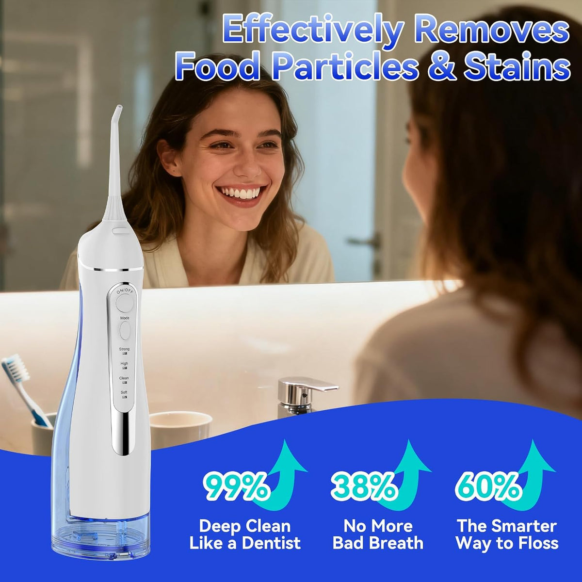 Water Flossers for Teeth Pick, Portable Oral Irrigator Dental with 4 Modes 5 Jet Tips, IPX7 Rechargeable Water Tooth Flosser for Braces Sensitive Gum Care，300Ml Tank for Home Travel Use