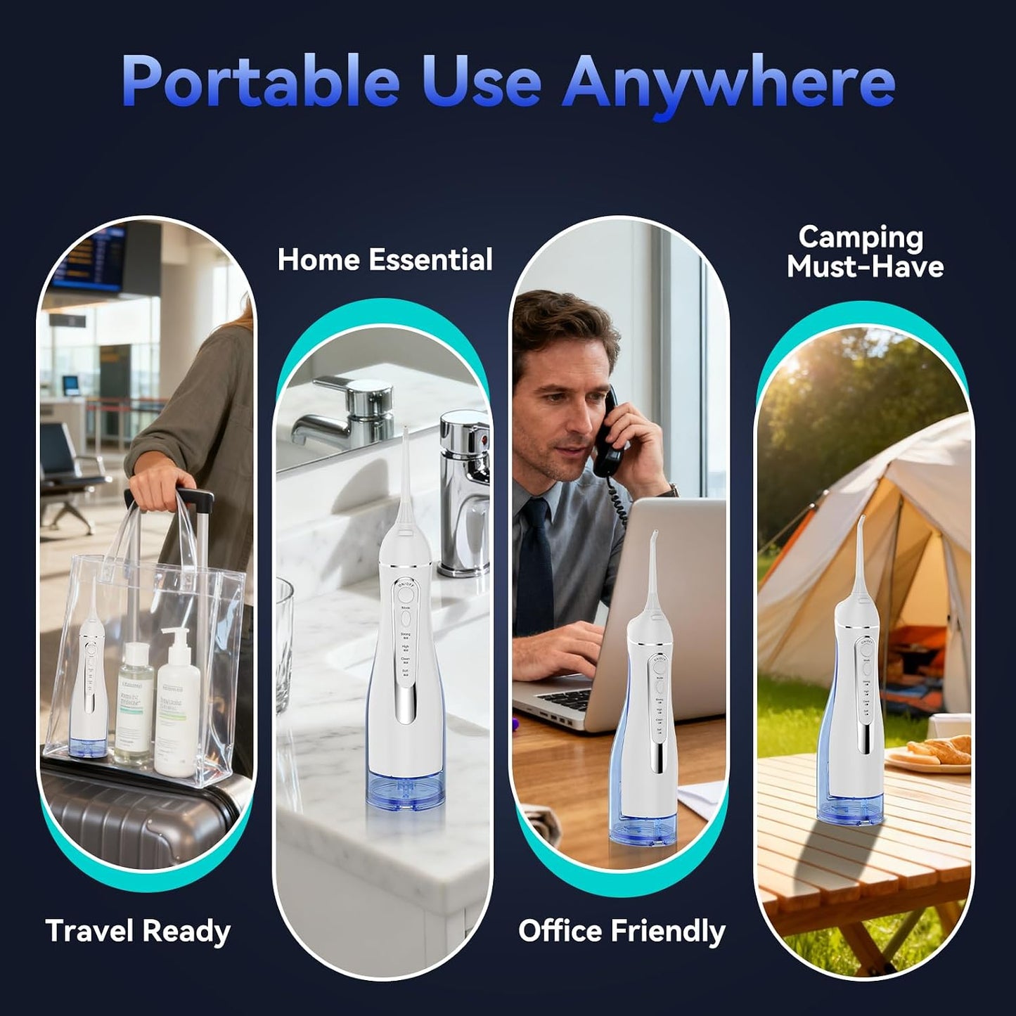 Water Flossers for Teeth Pick, Portable Oral Irrigator Dental with 4 Modes 5 Jet Tips, IPX7 Rechargeable Water Tooth Flosser for Braces Sensitive Gum Care，300Ml Tank for Home Travel Use