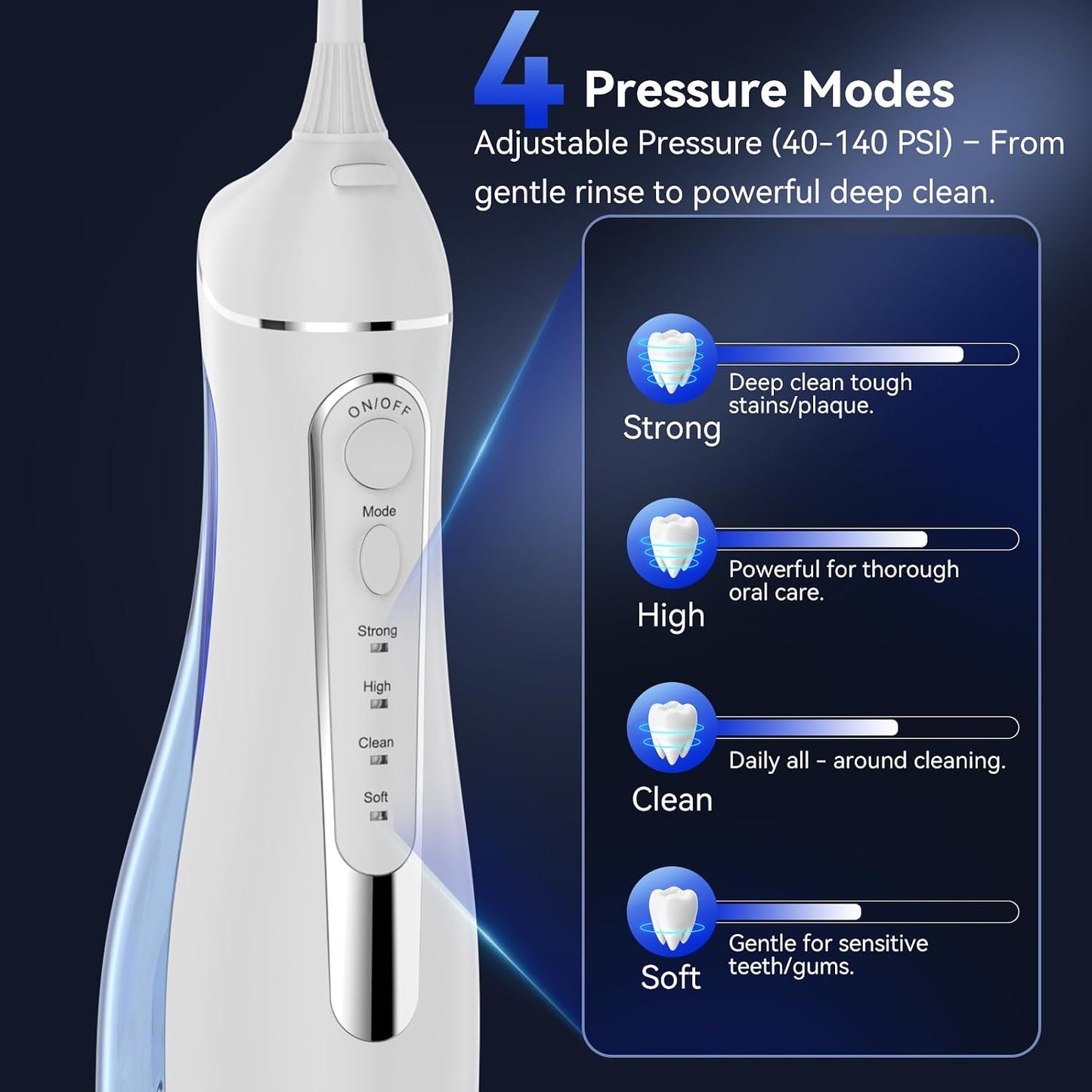 Water Flossers for Teeth Pick, Portable Oral Irrigator Dental with 4 Modes 5 Jet Tips, IPX7 Rechargeable Water Tooth Flosser for Braces Sensitive Gum Care，300Ml Tank for Home Travel Use