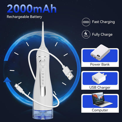 Water Flossers for Teeth Pick, Portable Oral Irrigator Dental with 4 Modes 5 Jet Tips, IPX7 Rechargeable Water Tooth Flosser for Braces Sensitive Gum Care，300Ml Tank for Home Travel Use